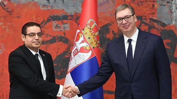 رئيس صربيا مع السفير السوري